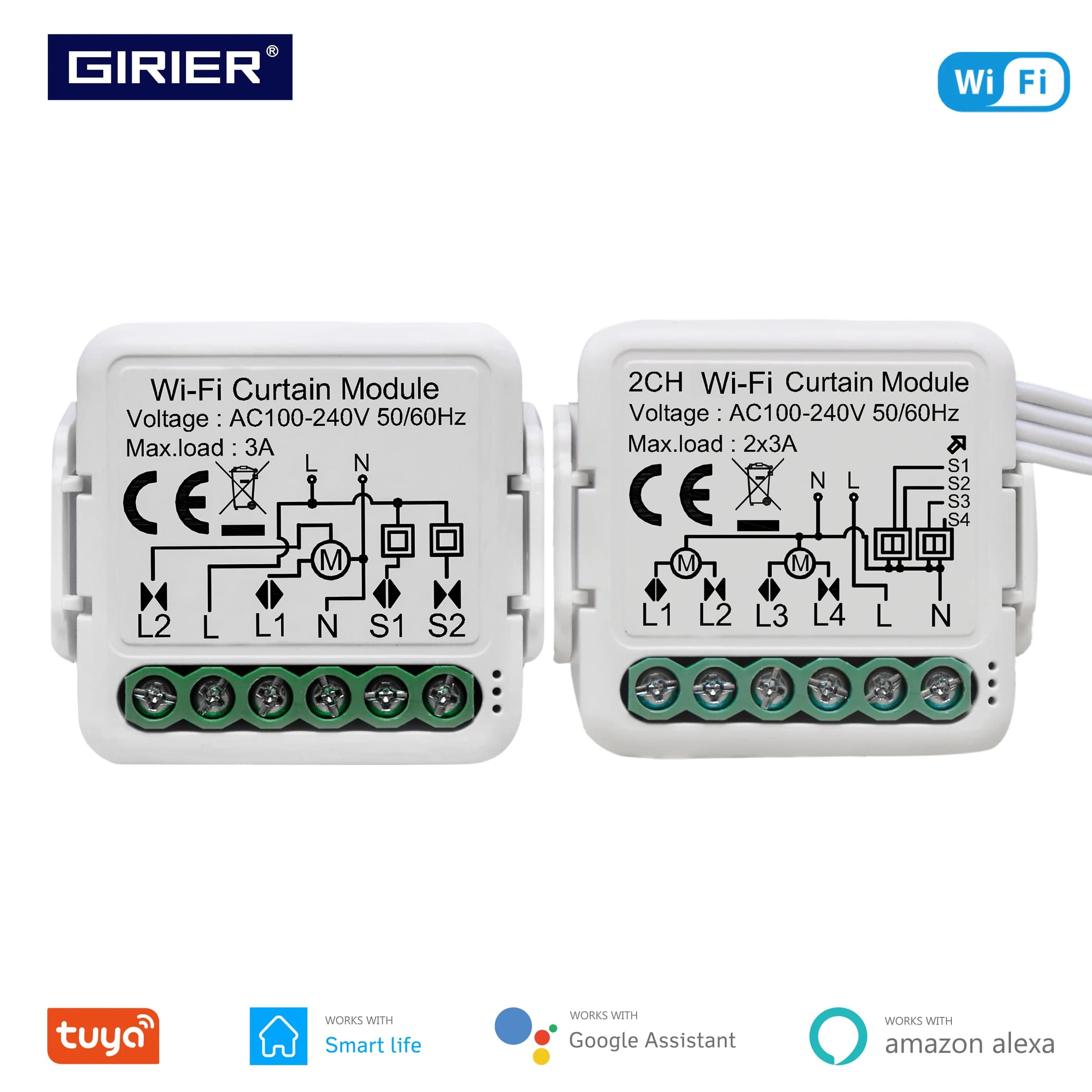 GIRIER Tuya Smart Wifi Module Tent Blind Switch for Electric Motor Shutter 1/2 Gang Compatible with Alexa Google Home