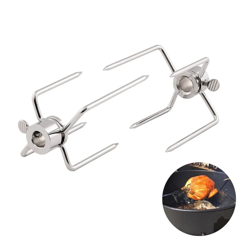 LMETJMA 2 pz/set girarrosto forchette per barbecue Spit in acciaio inossidabile forchette per barbecue griglia per pollo a carbone girarrosto forchetta per carne strumento per barbecue KC0149