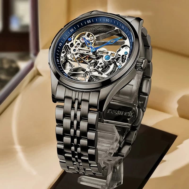 AILANG NUOVO Scheletro Movimento Automatico Orologio Per Gli Uomini Meccanici di Lusso In Acciaio Nero Orologi Mens Horloge Tourbillon 2023