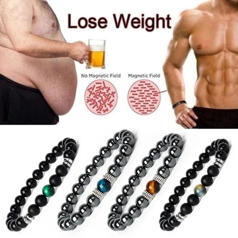 Magnetic Bracelet in Hematitis Men's Weight Loss Bracelet Magnetic Natural Stone Slimming Jewelry for Healthcare Woman