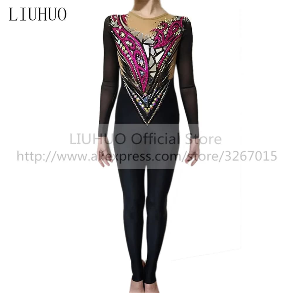 LIUHUO body da ginnastica ritmica per adulti nero per ragazze da donna body body da pattinaggio artistico su ghiaccio body collant