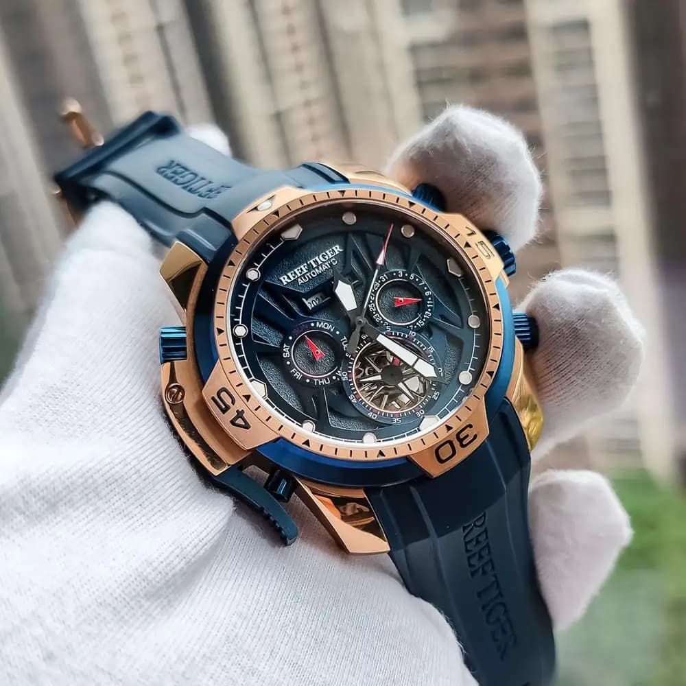Reef Tiger/RT Orange Sport Watch uomo impermeabile luminoso calendario perpetuo orologi meccanici automatici orologio nuovo RGA3532