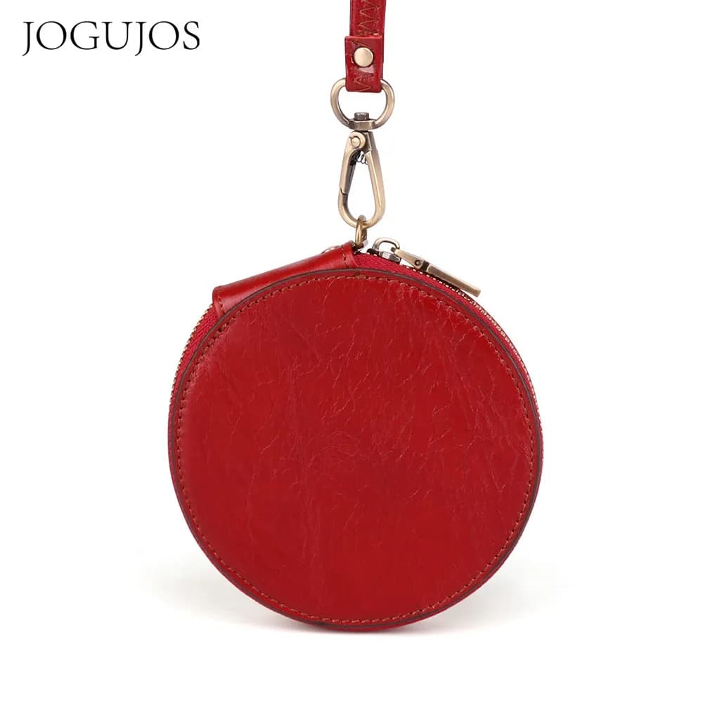JOGUJOS donna RFID portamonete tondo in vera pelle nuovo Mini portafoglio porta carte di credito Moneybag rosso Unisex semplici polsini borse