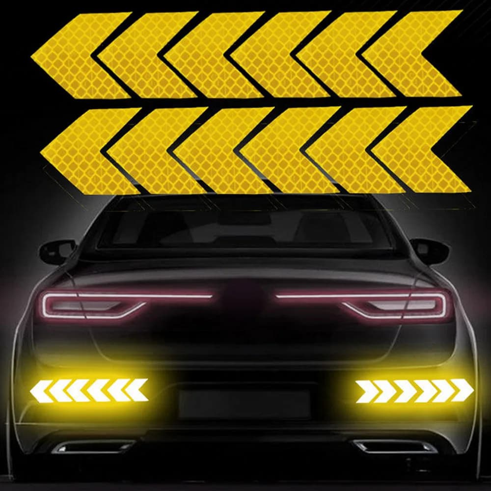 10pcs/set Reflective Arrow Sign Tape Warning Safety Sticker For Truck Car Bumper Trunk Reflector Car Sticker Tape Car Styling