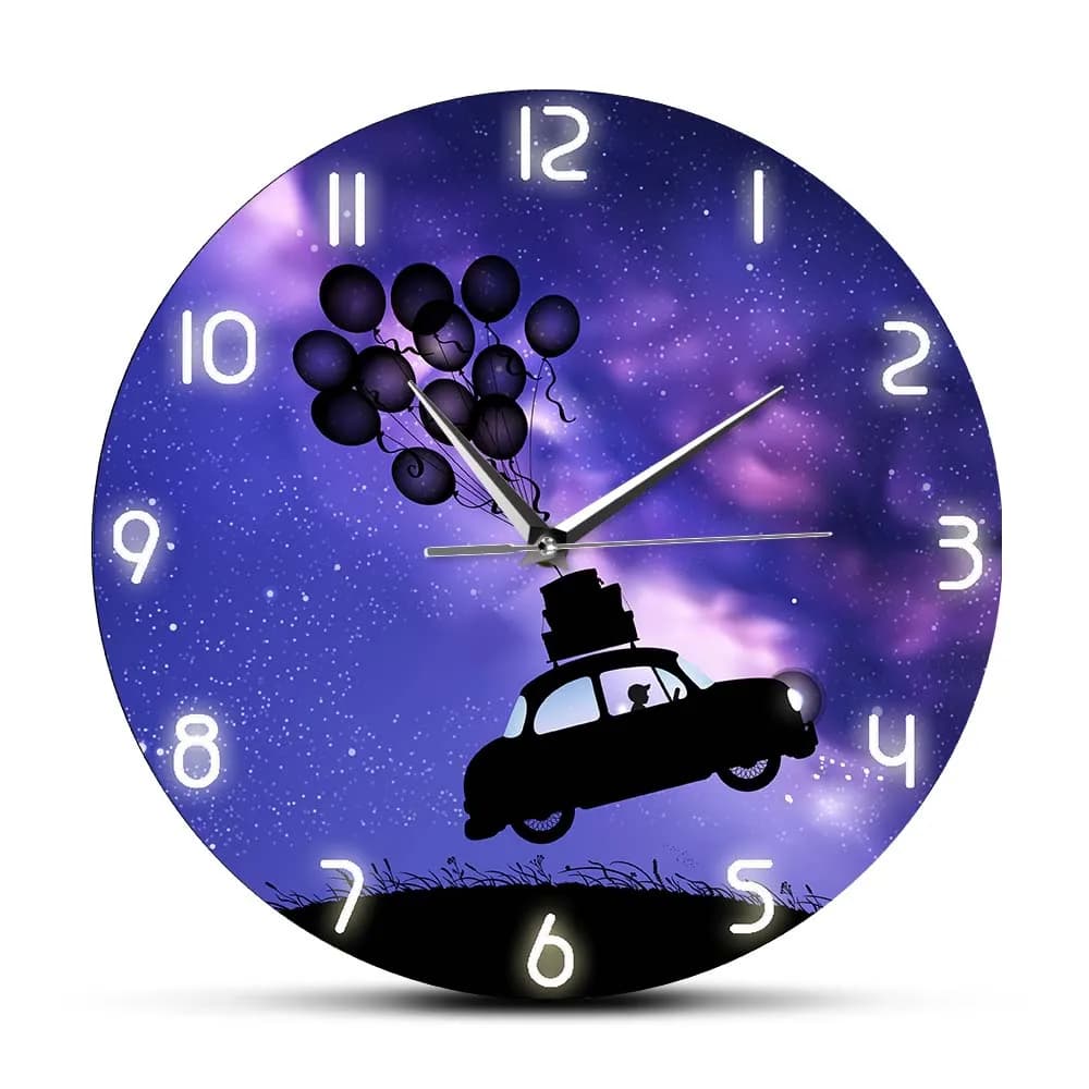 Retro Car Mosques Unreal Illusion Children's silent wall clock Living room Flight in starry sky Watch for home decorations Surreal