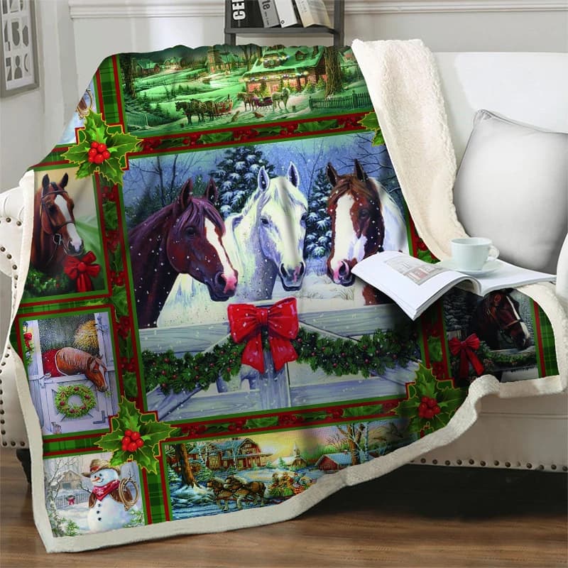 Buon Natale Sherpa Coperta Per Divano Auto Copriletto 3D Cavallo In Pile Peluche Coperta Per Pisolino Morbido Caldo Per Bambini Per Adulti Copriletto