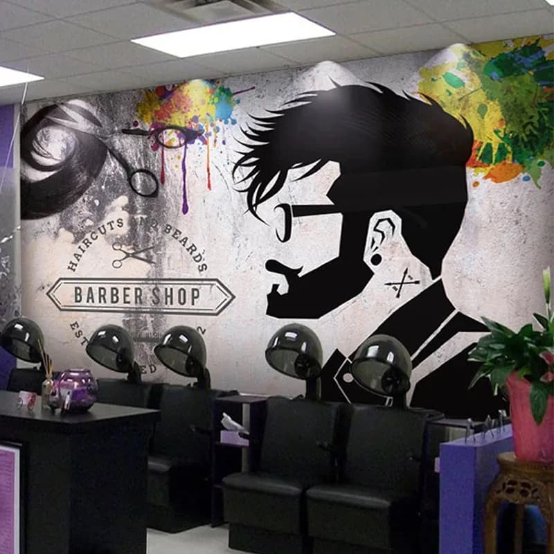 Retro Hair Salon Brick Wall Graffiti Wallpaper 3D Barber Shop Background Wall Decor Self-Adhesive Waterproof Sticker Tapety Art