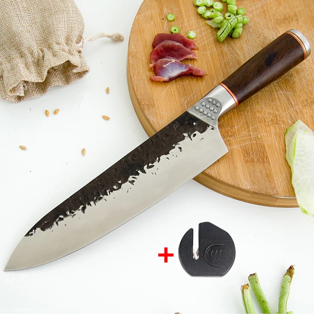 Coltello da cucina in acciaio ad alto tenore di carbonio coltello da macellaio rivestito coltelli da cucina mannaia da cucina coltello per affettare verdure con affilacoltelli