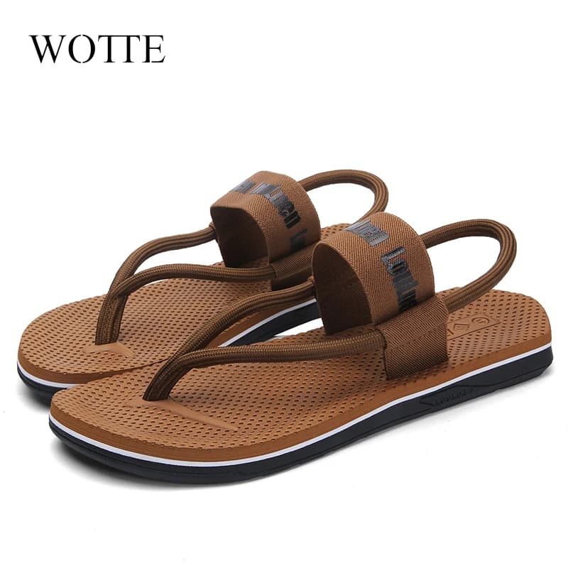WOTTE Sandals Men Sandalias Hombre Sandals Gladiator for Men Summer Shoes Roman Beach flip flops Flats slippers Slides