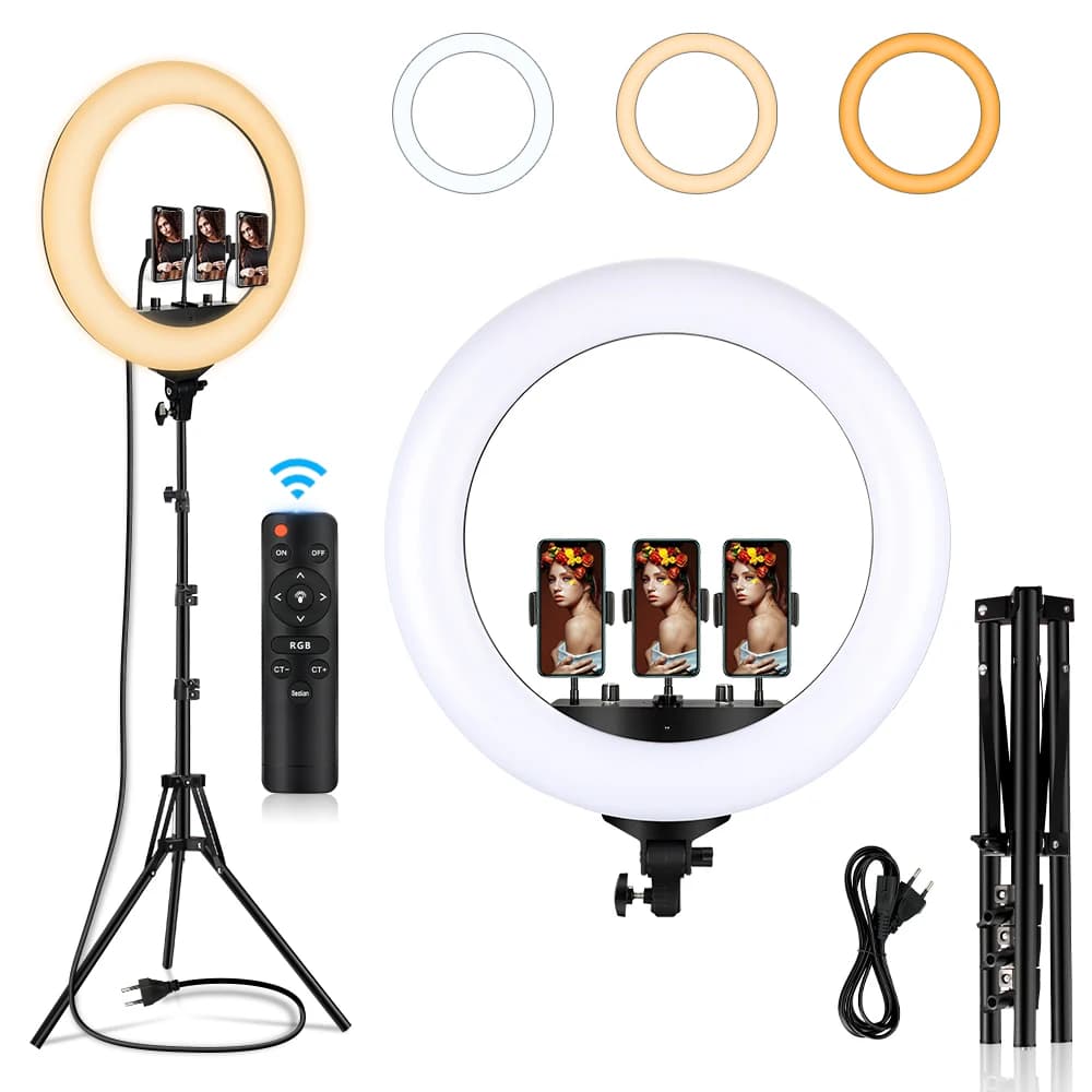 22 pollici LED Ring Light Selfie Fill Lamp 3000-6500K illuminazione fotografica bicolore con treppiede Video dimmerabile remoto Ringlight
