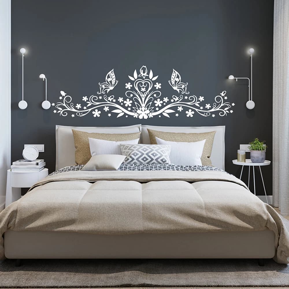 Large Butterfly Floral Headboard Wall Decal Bedroom Wedding Party Flower Birds Head Board Wall Sticker Nursey Home Decor