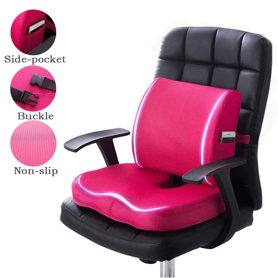 Sedia da ufficio con cuscino con fibbia con cuscinetto truciolare antiscivolo cuscino per schienale del seggiolino auto anti-emorroidi cuscino lombare per donna incinta