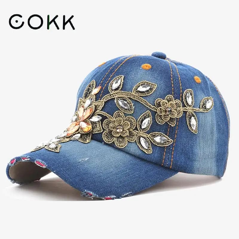COKK Berretto da baseball da donna Pittura con diamanti Ricamo Fiore Denim Cappelli snapback Jeans Donna Berretto femminile Cowboy Cappello da sole estivo