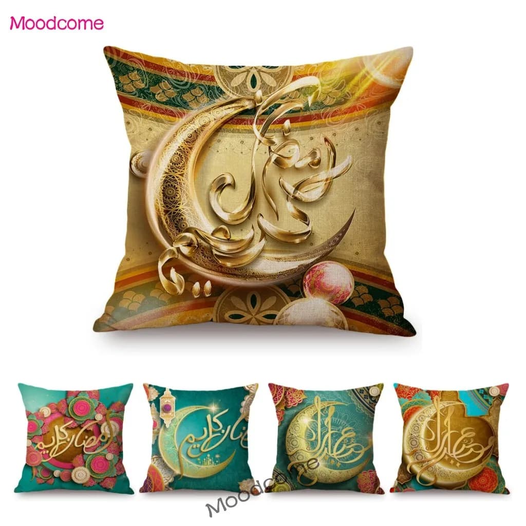 Eid Mubarak Ramadan Decorazione Islamica Luna Moslem Arte musulmana Decorativa per la casa Divano Federa per cuscino Fodera per cuscino in cotone e lino