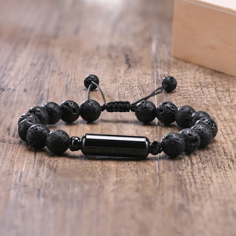 Bracciale da uomo con urna Braccialetti regolabili con perline di roccia vulcanica per urne Gioielli per braccialetti per cremazione di ceneri