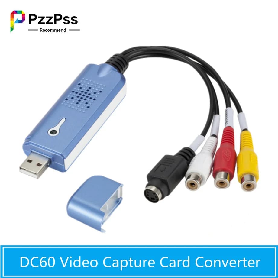 PzzPss USB 2.0 Adattatore scheda di acquisizione audio video VHS portatile DC60 Convertitore scheda di acquisizione video DVD Sintonizzatore TV per computer Win7