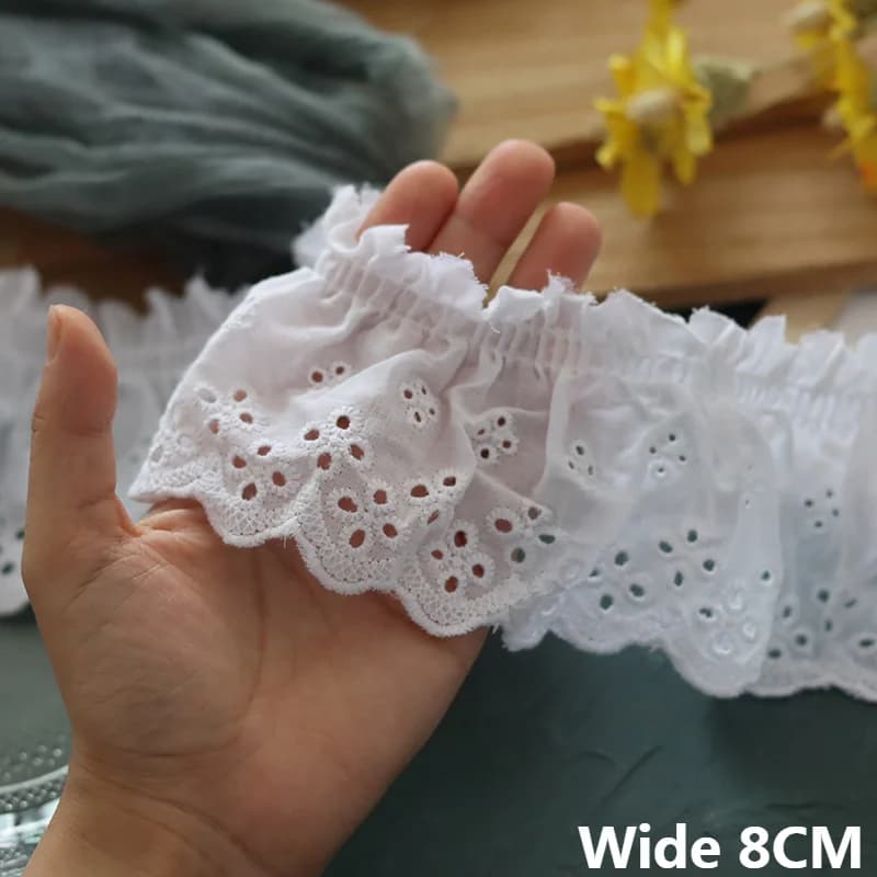 8CM di larghezza in cotone bianco pieghettato tessuto di pizzo ricamato frange nastro volant Trim abito tende Pet gonne cucito Patchwork Decor