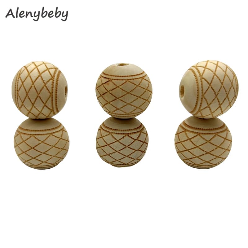 Incisione Stampa Perline rotonde in legno Massaggiagengive Sfera di legno naturale sciolta Creazione di gioielli Collana braccialetto Accessori per dentizione fai-da-te