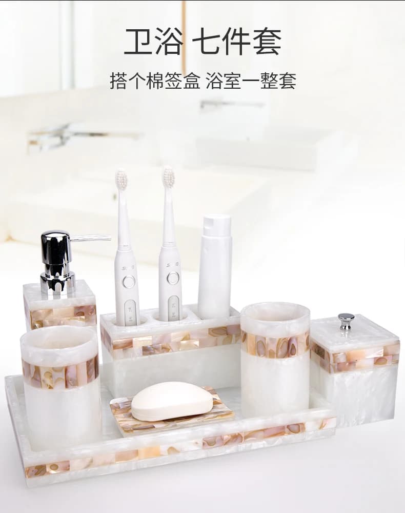 Set spazzolino da denti in resina di colore naturale, accessori da bagno, tazza per WC, set da 5 pezzi