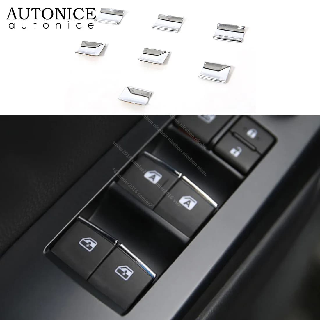 7pcs Finestra Ascensore Pulsante Paillettes Trim Misura per Toyota Fortuner Hilux Prius Alphard Vellfire 2016 2017 2018 2019 2020