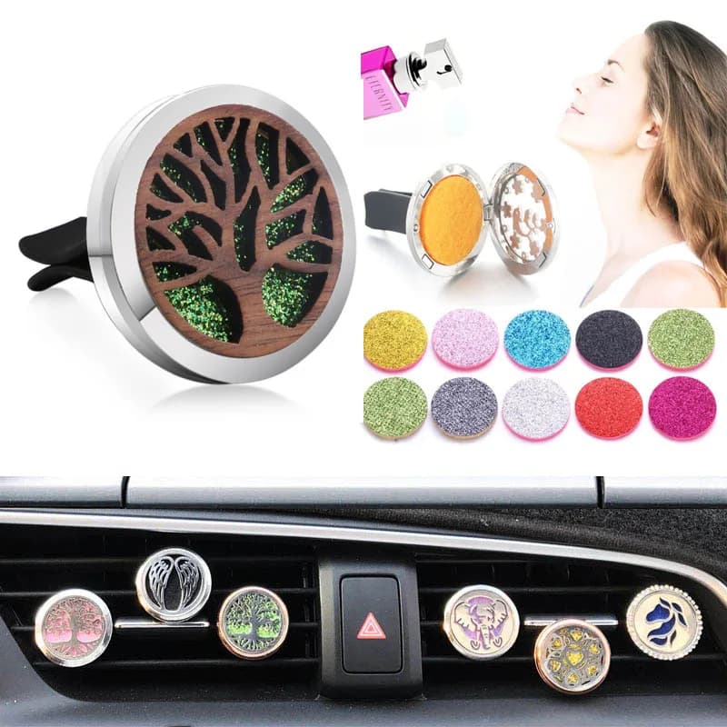 Vintage Wood Tree Of Life Aroma deodorante per auto in acciaio inox profumo medaglione diffusore di olio essenziale Clip staccabile gioielli