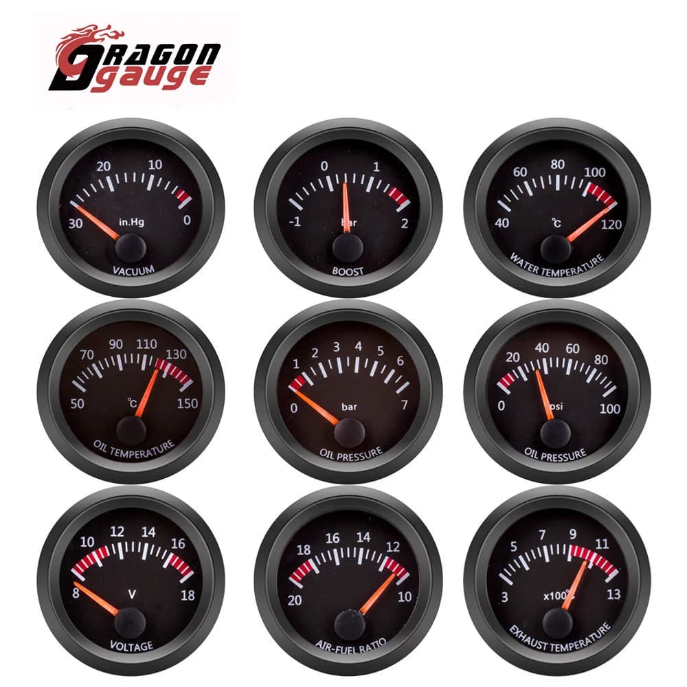 DRAGO GAUGE 52 millimetri di Acqua Temp/Temp Olio/Voltmetro/Olio Presse/Vuoto/Boost Gauge/air Fuel Rapporto/EGT Calibro Con Sensore per 12V Auto