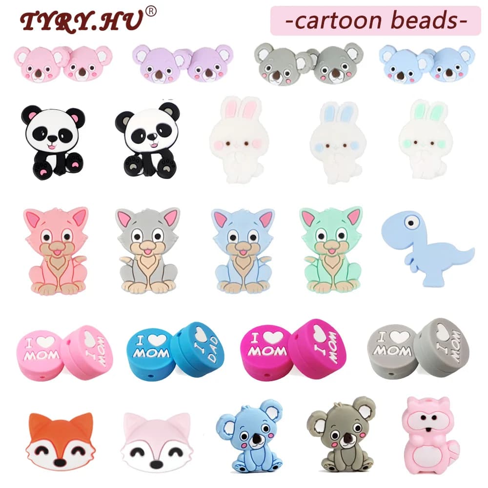 TYRY.HU 5PC Cartoon Silicone perline BPA Free Cat Pearl Beads dentizione giocattoli bambino fai da te animale Koala roditore Silicone massaggiagengive
