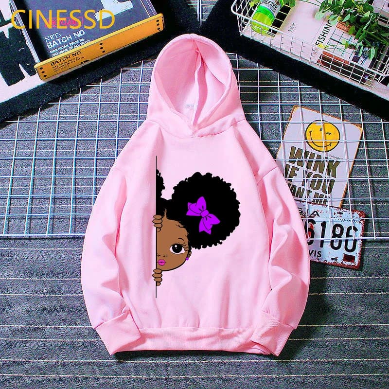 Cute puff hair afro american peeking little black girl print felpe con cappuccio per bambini inverno thick baby toddler teen felpe per bambini