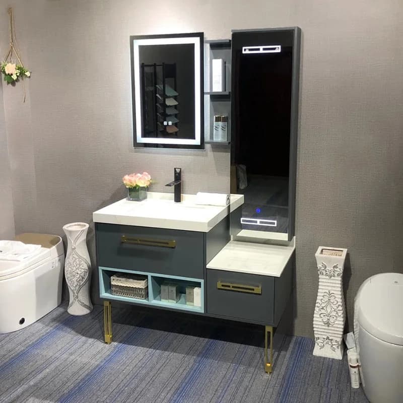 Nordic Solid Wood Luxury Marble Cabinet Smart Belt Dressing Mirror Home Furniture Bathroom Furniture Bathroom Cabinets