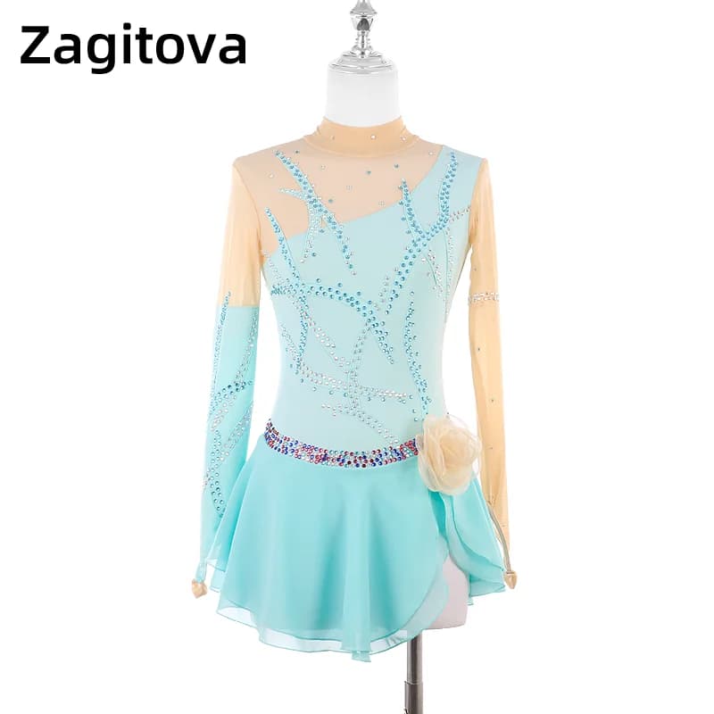 ZAGITOVA Abito da pattinaggio di figura Donna Ragazza Pattinaggio su ghiaccio Gonna a rete Costume da competizione per ginnastica