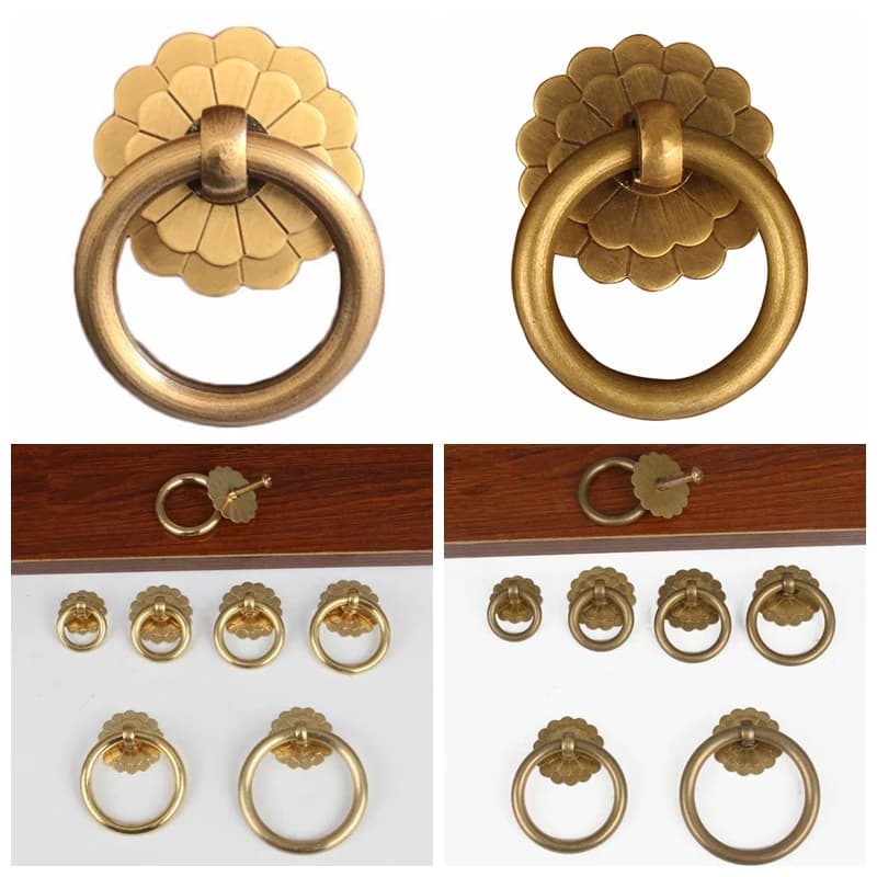 Manopole ad anello per armadio in ottone antico, maniglie per cassetti da cucina in oro/bronzo, maniglie per porte dell'armadio-1 confezione