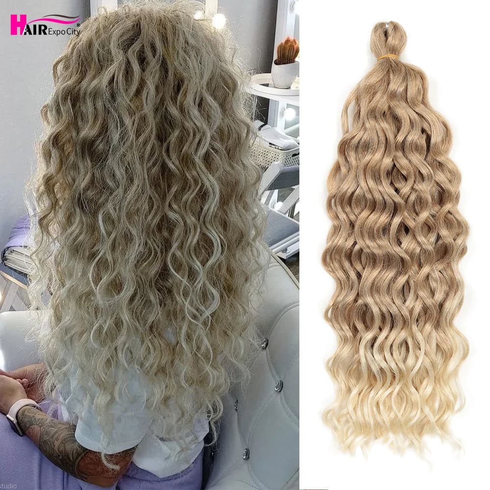 18-24 pollici Ocean Wave Crochet treccia capelli Hawaii Curl acconciatura trecce sintetiche naturali estensioni dei capelli rosa 613 capelli Expo City