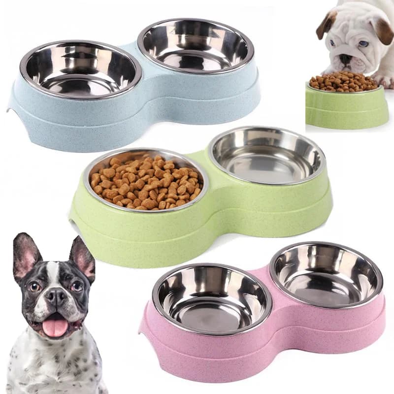 Doppi ciotole in acciaio inox mangiatoia per animali domestici piatto acqua potabile vassoio per alimenti forniture per l'alimentazione di cuccioli di gatto 2024 nuovo