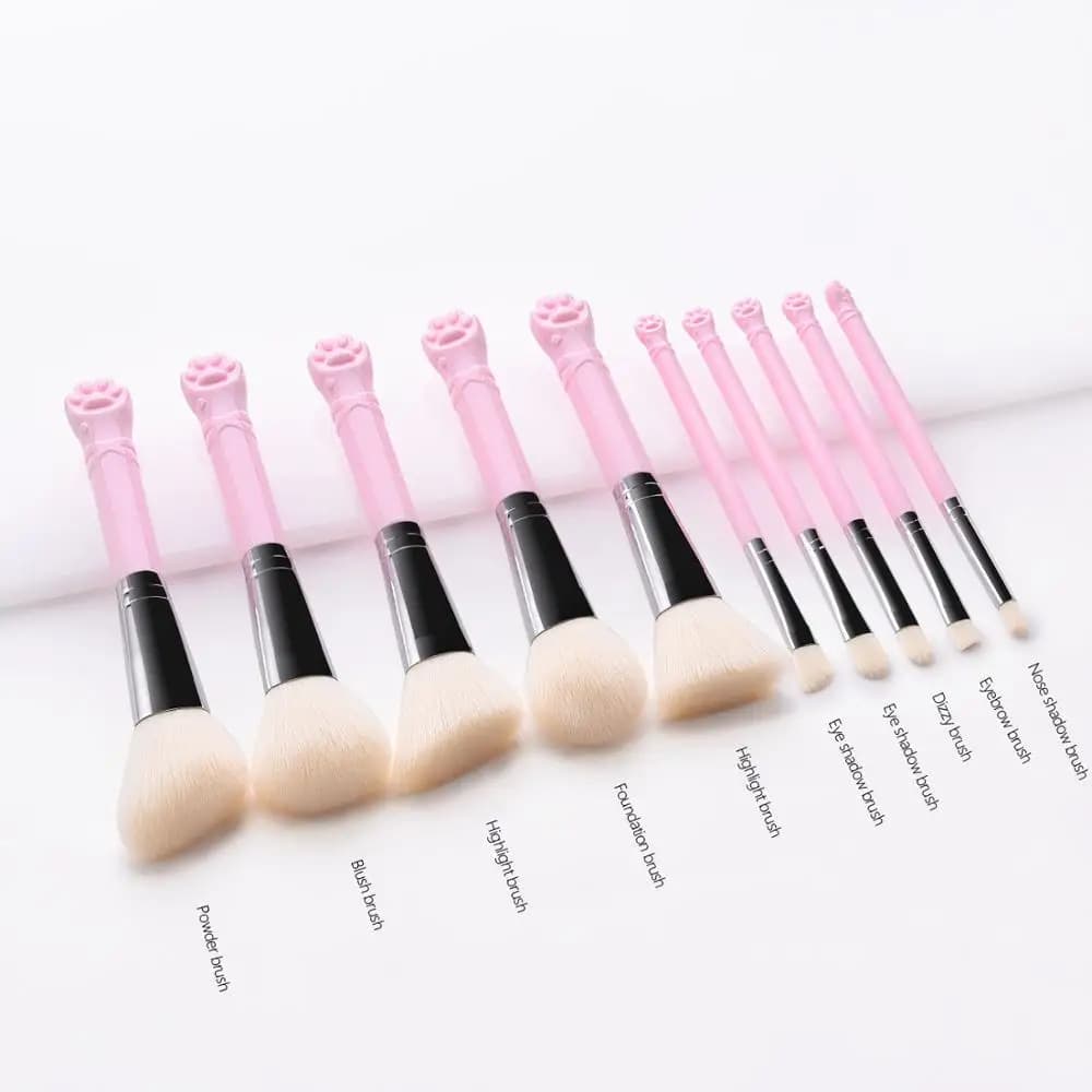 10 pcs set of cute cat claw shape makeup brushes Kabuki powder contour shade fad brushes for makeup kit cosmetic tools