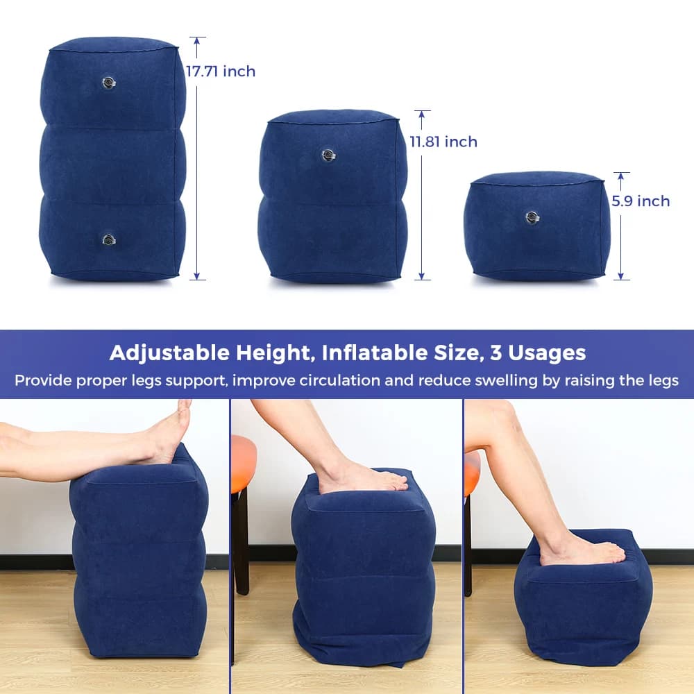 Cuscino per poggiapiedi gonfiabile da viaggio cuscino per poggiagambe portatile regolabile in altezza borsa per il trasporto aereo Home Car Office Foot