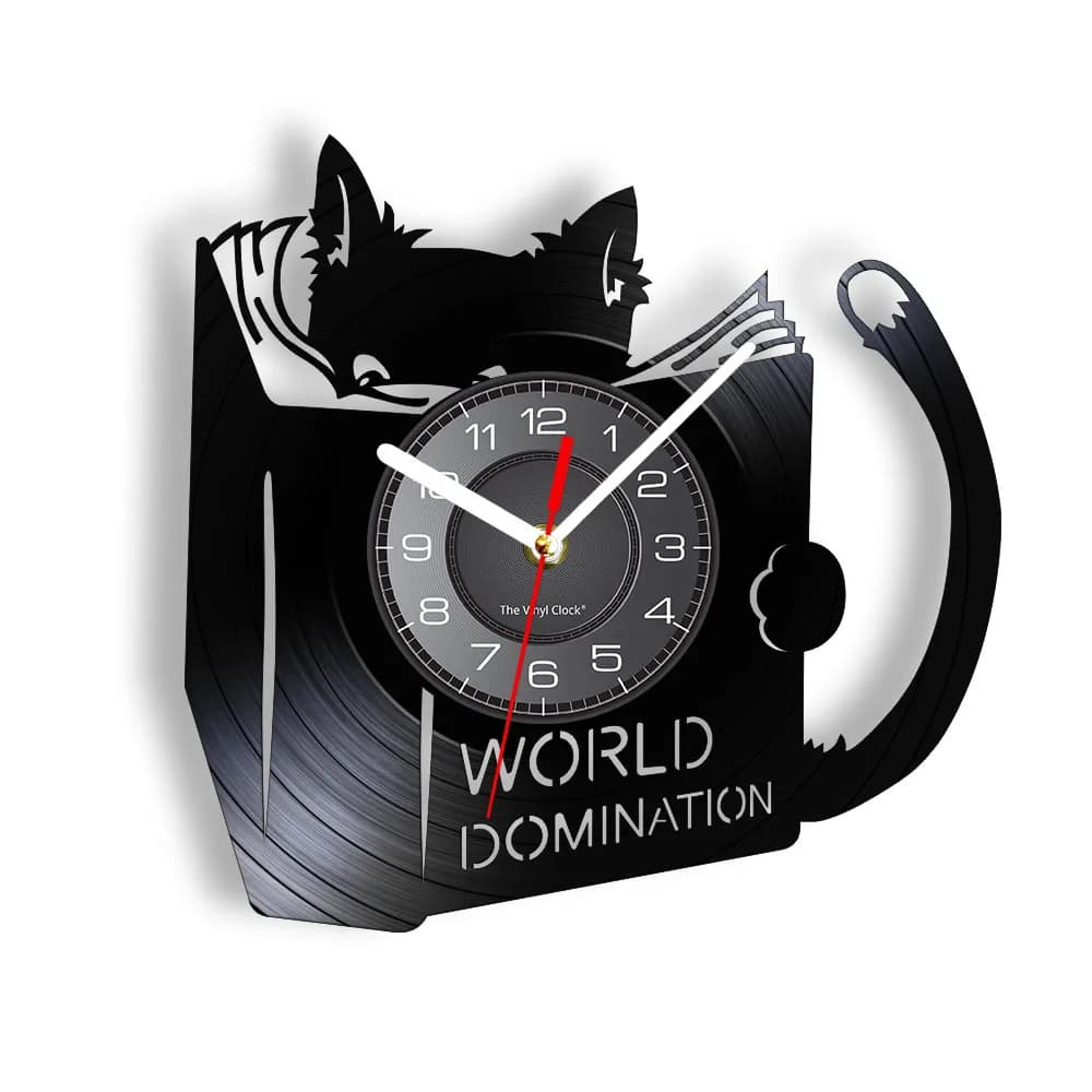Dominio mondiale per Cat Kitty libri di lettura orologio da parete in vinile orologio da parete Anime gattino nero decorazioni per la casa orologi regalo amante dei gatti