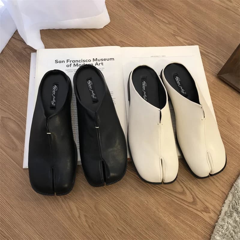 Pantofole da donna con punta divisa da donna Tabi Ninja Slip Flats punta tonda superficiale pigro Slip On Boat Slingback Mules scarpe mocassini morbidi