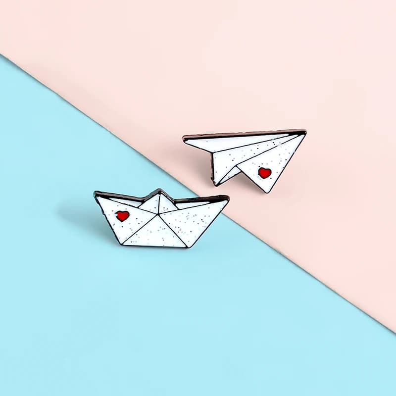 Glitter Paper plane paper boat Enamel badge Cartoon origami brooch Paper boat maiden voyage Cowboy lapel pins