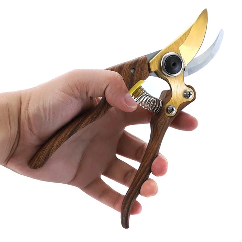 SK-5 Steel Blade Garden Sharp Shears Hand Potting Fruit Branch Shears With Labour Saving Spring, Wood Wheat Frosted Handle