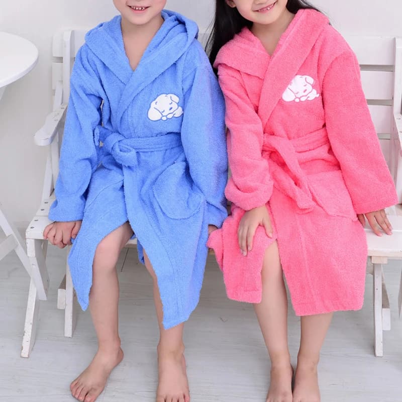 New pure cotton autumn winter kids dressing nightwear boys and girls warm towel often bathrobe loose night shirt casual loungewear