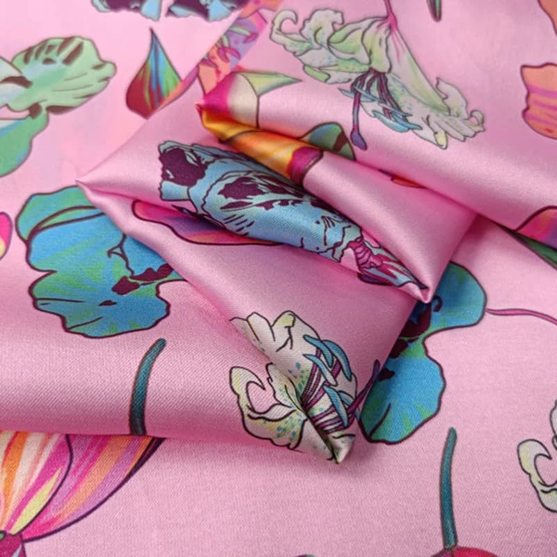 Polyester stretch satin fabric European brand lily flower pattern digital printing fabric spring dress shirt handmade DIY fabric