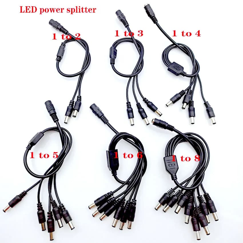 DC Power 1 female 2 3 4 5 6 8 male Way Splitter cable connector adapter 5.5mm * 2.1mm 12V for CCTV camera LED Strip Light