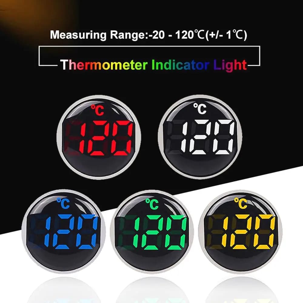 Thermometer with 22 mm small round LED light display Digital temperature gauge AC 50-380 V 220 V -20-120'C