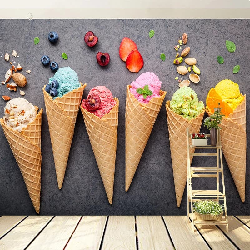 Carta da parati personalizzata con foto 3D, gelato, carta da parati per ristorante, cucina, arredamento, carta da parati, adesivo, rivestimento murale di arte moderna
