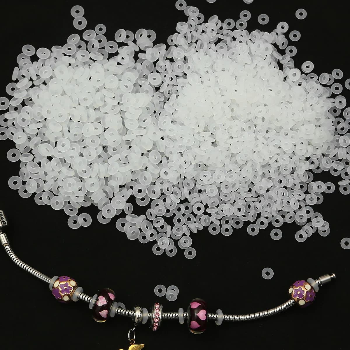 25/50 pz 5/6mm clip di gomma bianca tappo di sicurezza in silicone distanziatore tallone anello antiscivolo per braccialetti con ciondoli collane fatte a mano