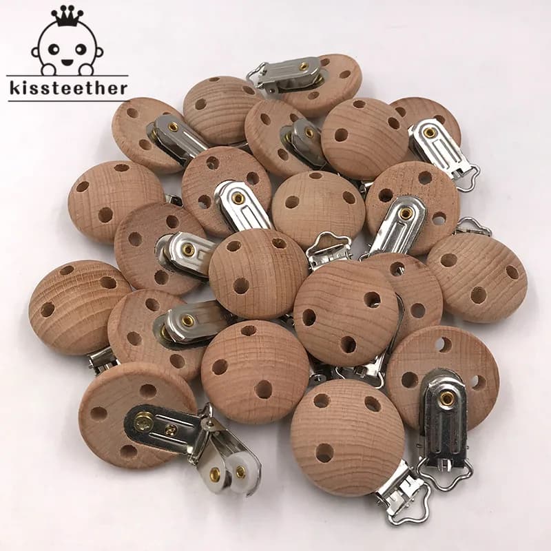 Kissteether 20 pz Clip per ciuccio in legno Accessori per allattamento Dentizione masticabile in faggio Catene per ciuccio fai da te Massaggiagengive per bambini