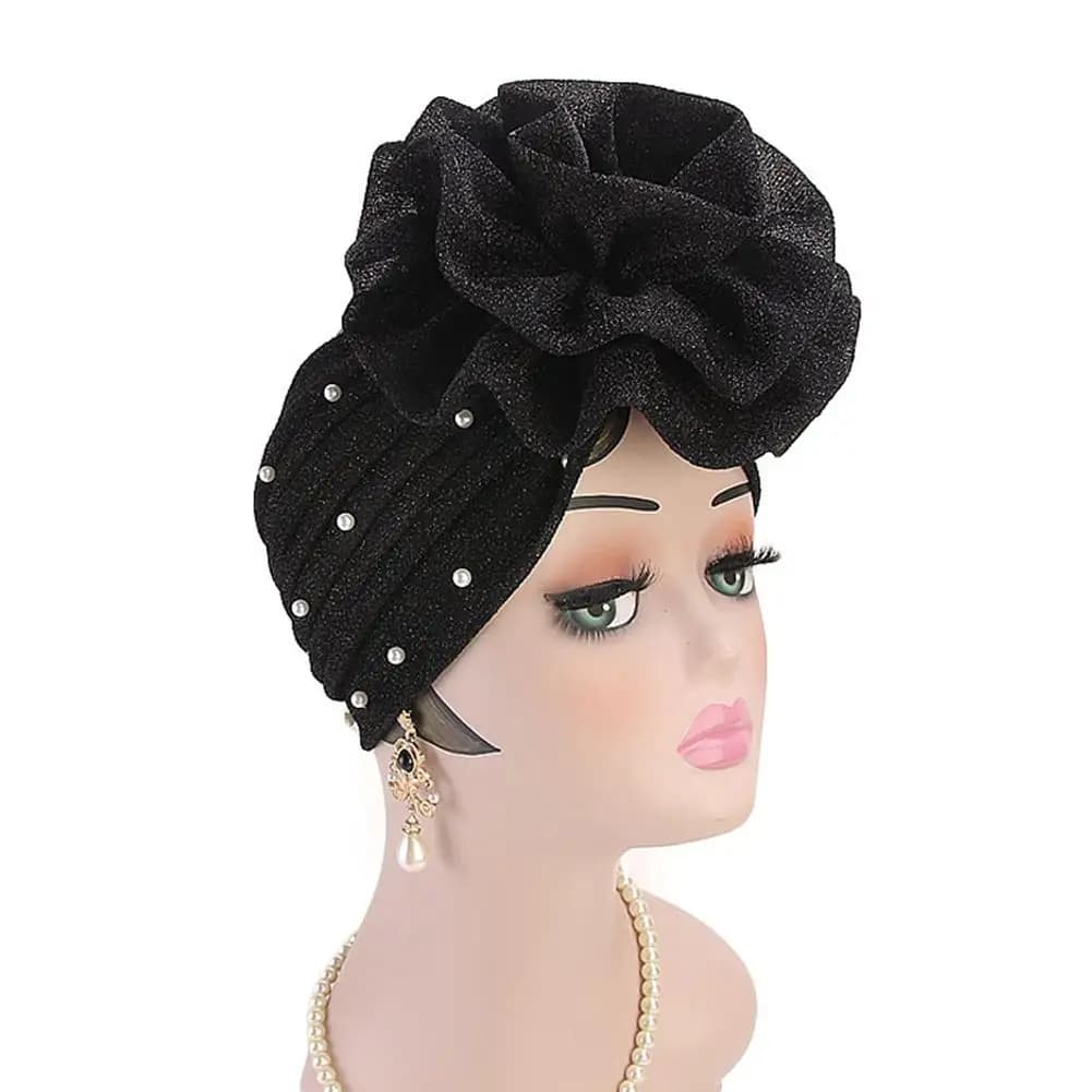 Moda donna berretto cotone musulmano Faux Pearl Decor Big Flower Women musulmano Hijab turbante cappello Head Wrap Cap
