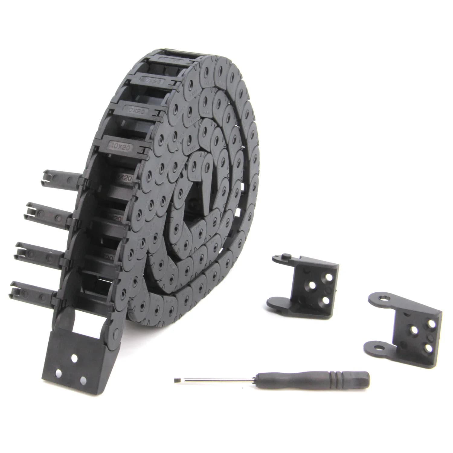 Catena portacavi in plastica nera di tipo aperto da 1 metro, lunghezza 10 x 20 mm, con 1 kit di connettori terminali per macchine CNC per stampante 3D