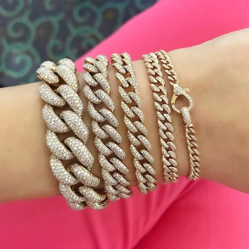 Iced Out Bling Lock Aragosta Fascino Micro Pave CZ Bracciale a catena a maglia cubana 16,5 cm 17,5 cm Gioielli da donna di moda
