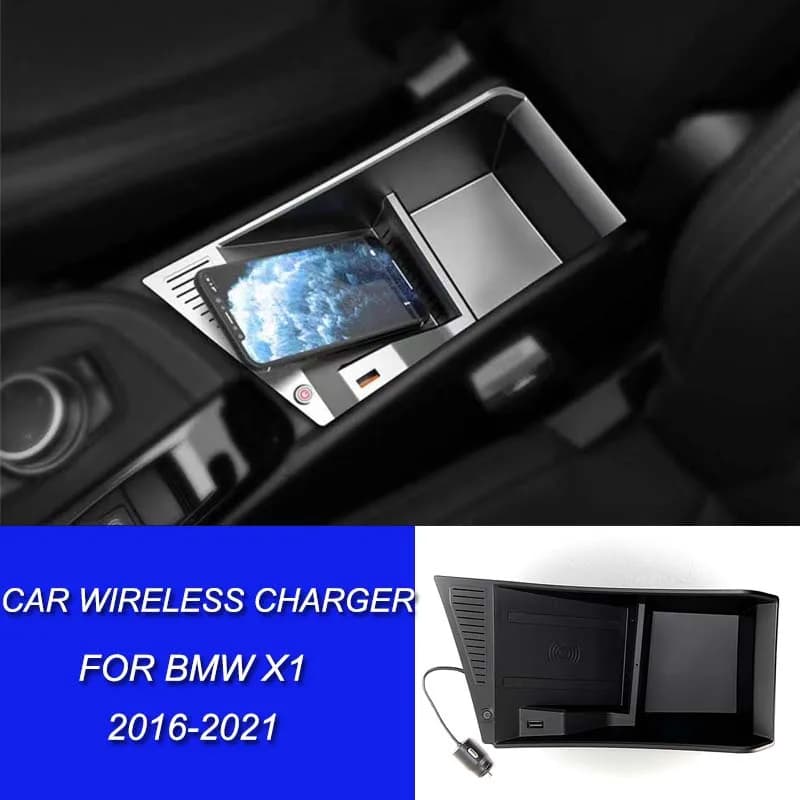 Per BMW X1 caricabatterie Wireless per auto F48 scatola di immagazzinaggio per caricabatterie a ricarica rapida Mobile 2016 2017 2018 2019 2020 2021